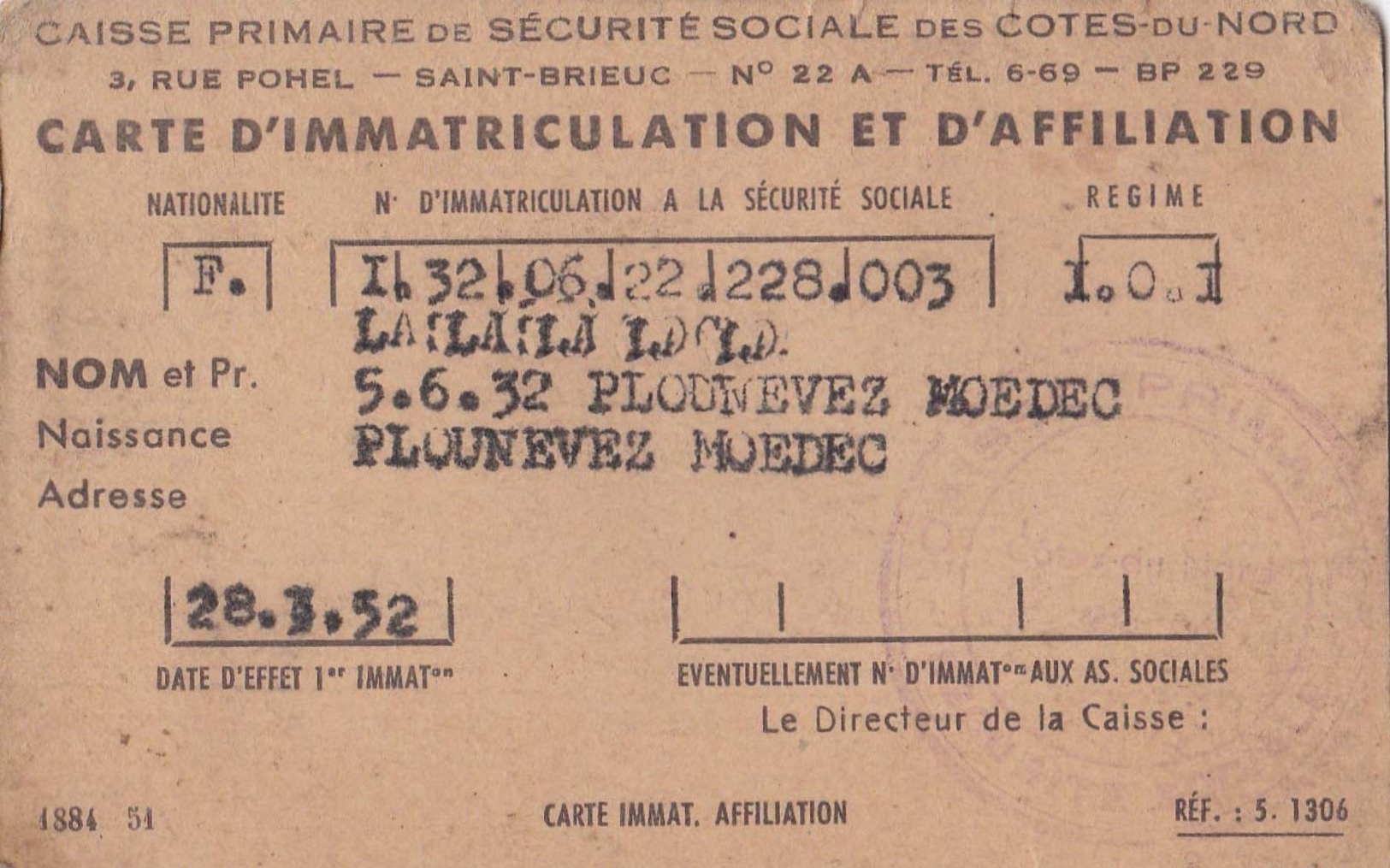 Vielle carte de securité sociale